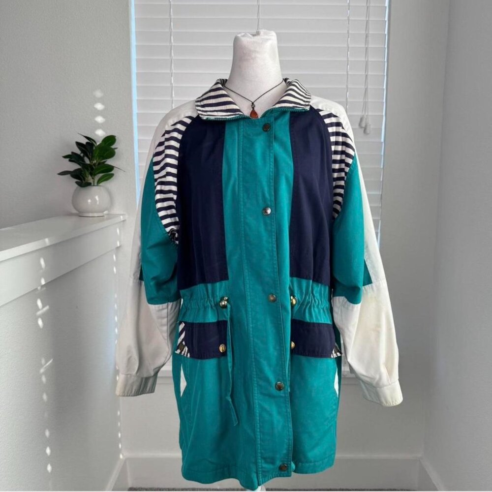 CS Current Seen Navy, White & Green 90s Vintage Windbreaker Jacket 🌊🧥 | Retro